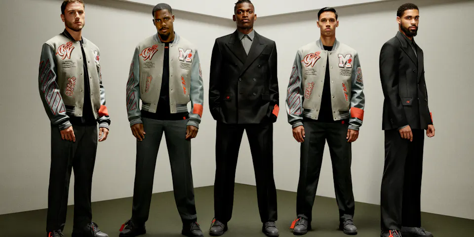 event banner for Off-White™️ c/o AC Milan 23-24 varsity jacket