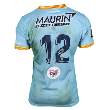Maillot rugby USAP PERPIGNAN porté n°15 vintage bleu ciel shirt jersey XL | UK