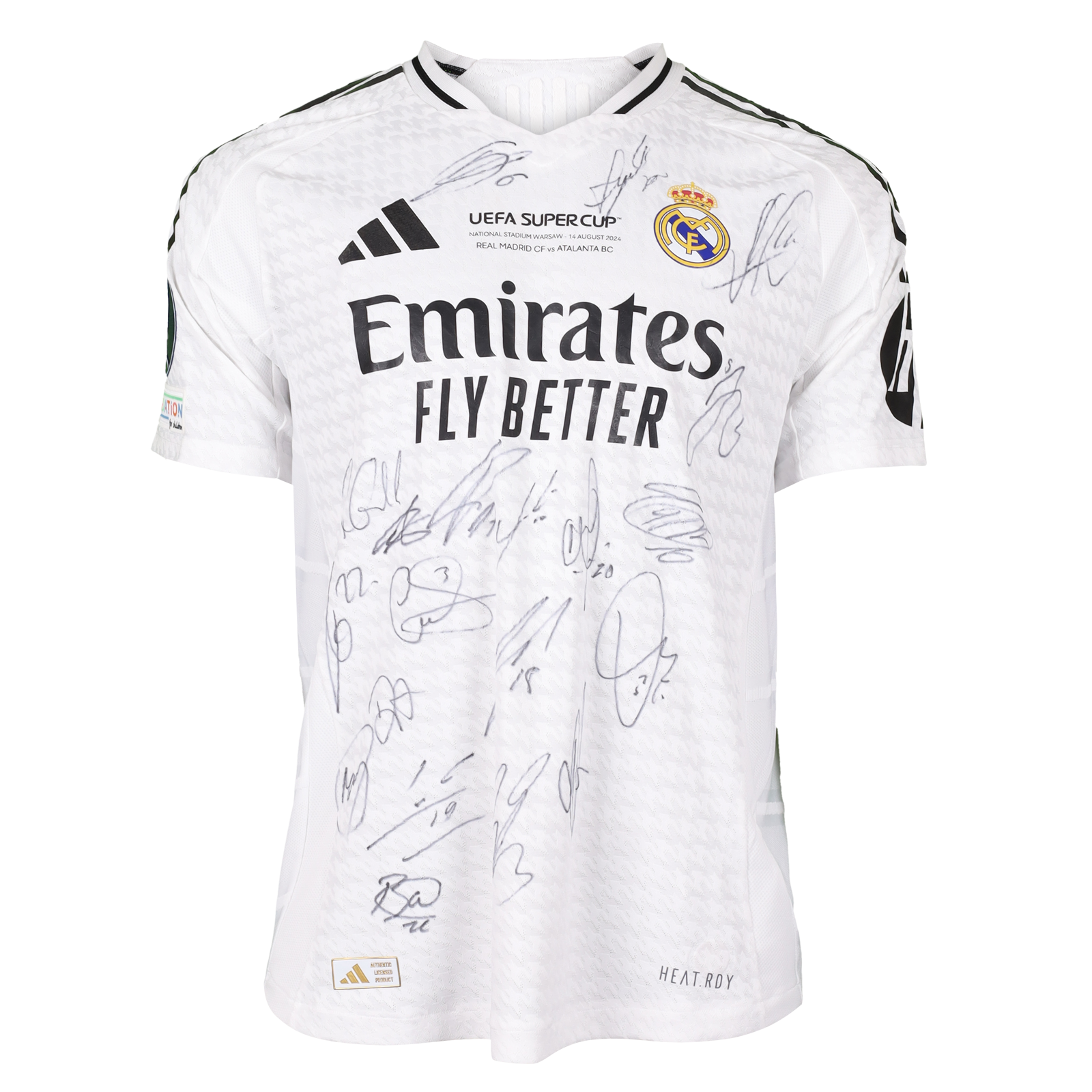 Realmadridの選手の直筆サイン入り集合写真 Squad Signed Shirt - UEFA Supercup 24/25 | MatchWornShirt